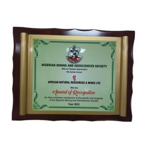 Award of Appreciation By Nigeria Mining and Geosciences society