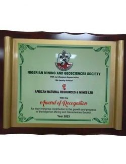 Award of Appreciation By Nigeria Mining and Geosciences society